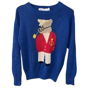 Vintage Point of View nautical bear pipe women’s sweater blue (medium)
